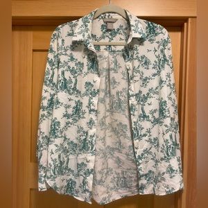 H&M Women’s Small Blouse with Green Vintage Pattern